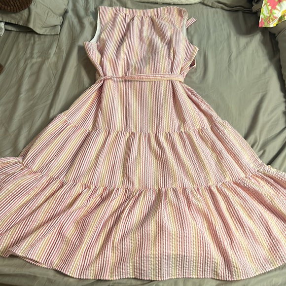 Draper James pink/orange seersucker dress sz:Med - Picture 4 of 4